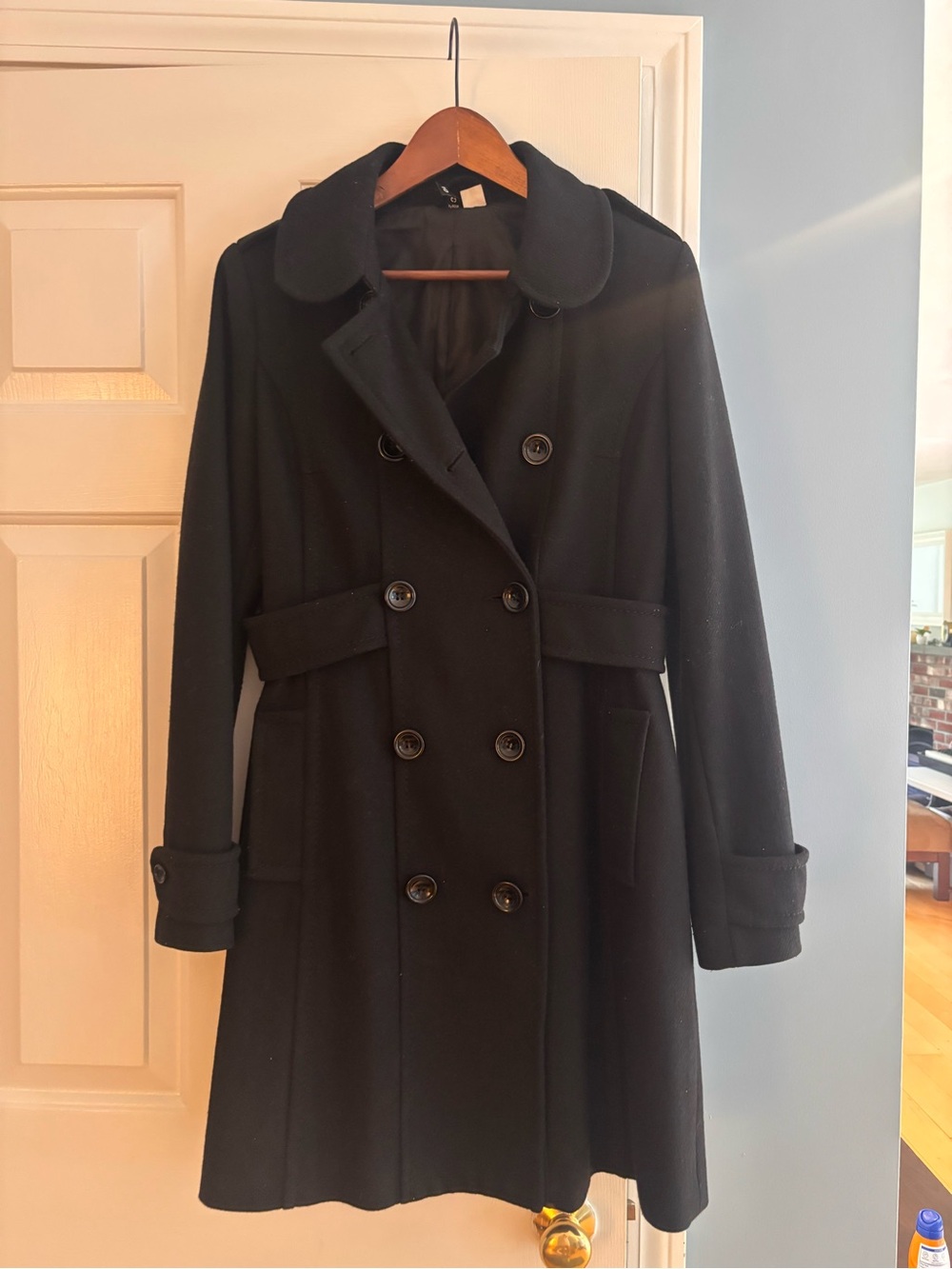 H&M Black Wool Blend Double-Breasted Coat  (Fits S/M) - Picture 2 of 8